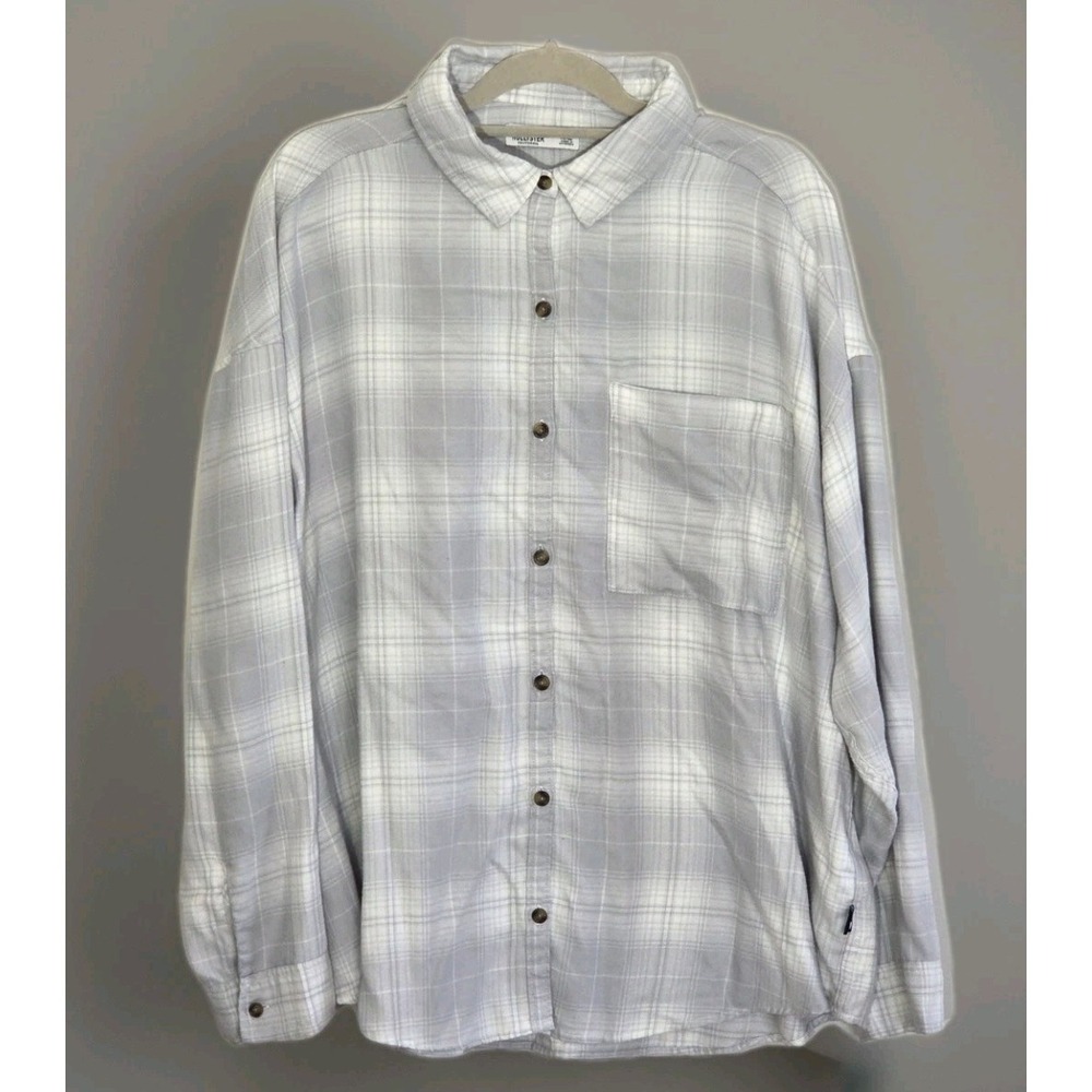 Hollister Oversized Flannel Shirt Women's XXL Gray Plaid Soft